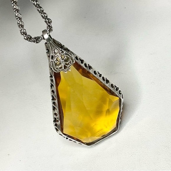 Art Deco Sterling Silver Large Pendant Necklace - Picture 1 of 12